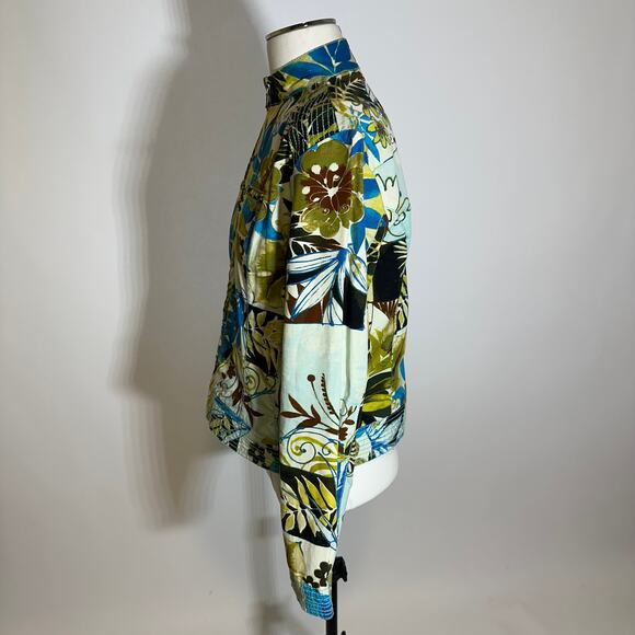 Chicos Multicolor Tropical Print Cotton Jacket Full Zip Womens Size 1 (Medium M) - Picture 5 of 12